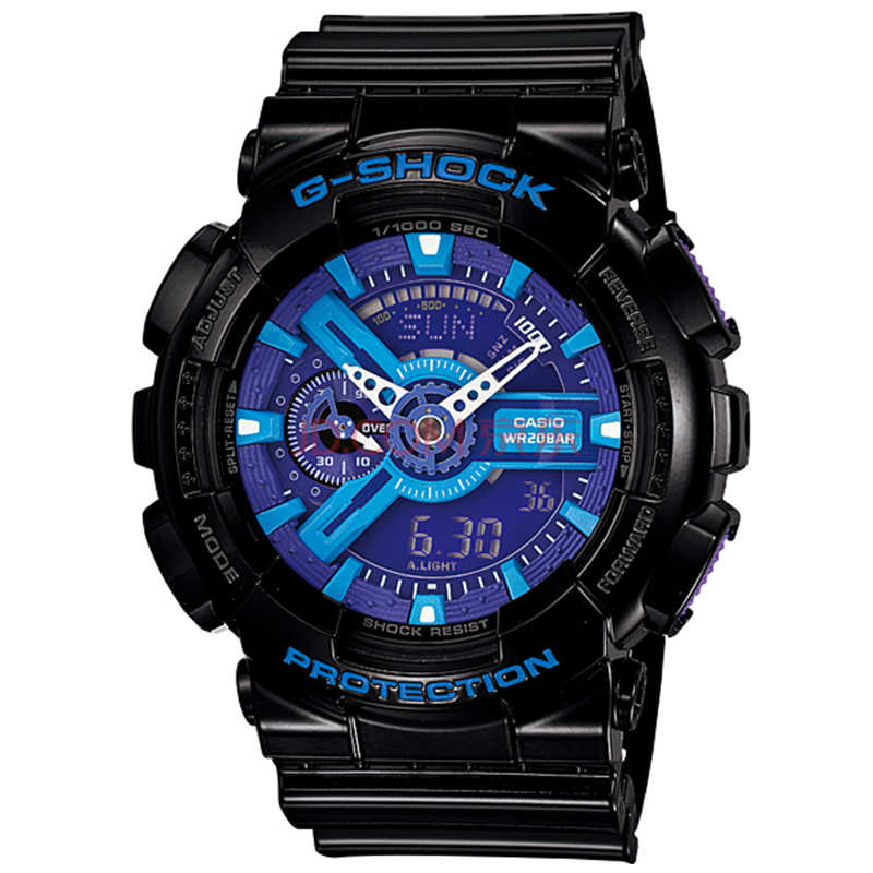 卡西欧(casio)手表g-shock系列时尚双显防水运动石英男表 彩盘黑带ga